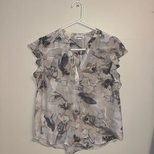 Calvin Klein Women's Floral Blouse - Gray and Cream